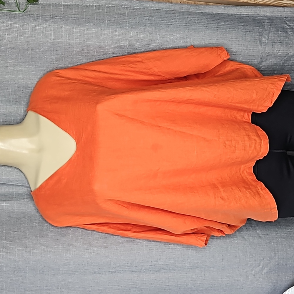 LINEN BLOUSE IN ORANGE 100% LINEN